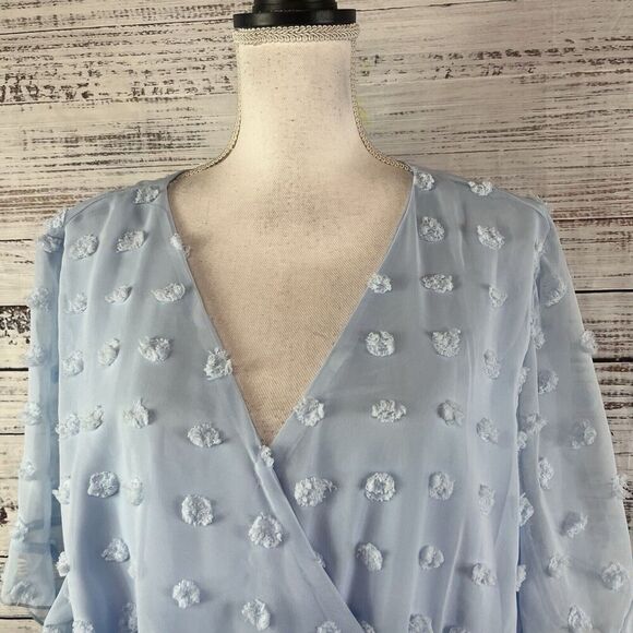 Plushe Dress Plus sz 4XL Light Blue Sheer Swiss Dots Knee A Line Wedding Church - Picture 5 of 15